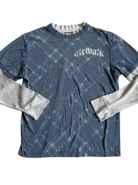 Vintage Airwalk 90s Y2K Faux Layered Thermal Long Sleeve Skate Shirt Grunge M